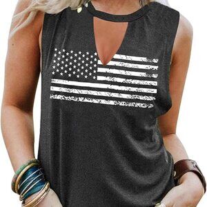 American Flag Tank Tops Women Patriotic Shirt USA Flag Stars Stripes Print
